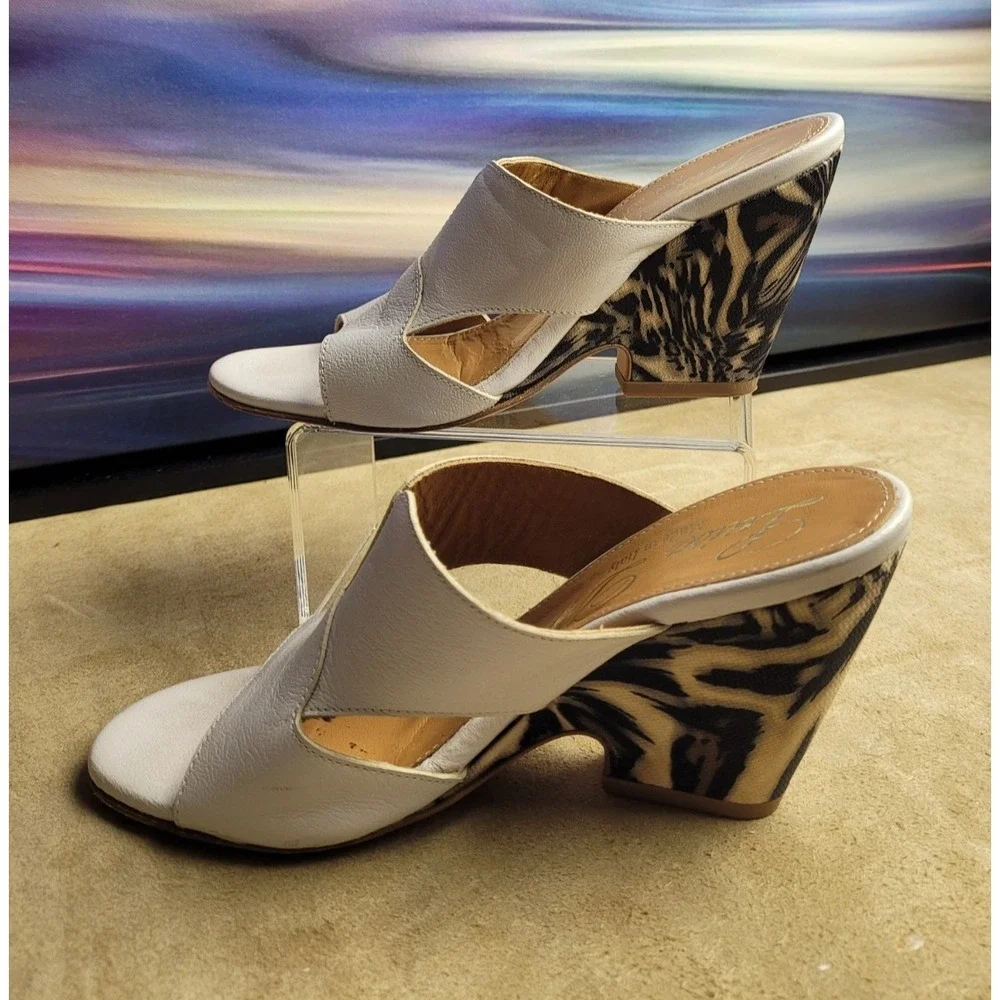 Luisa D'orio 80's Wedge, White w/ animal print heel, Made in Italy, All Leather